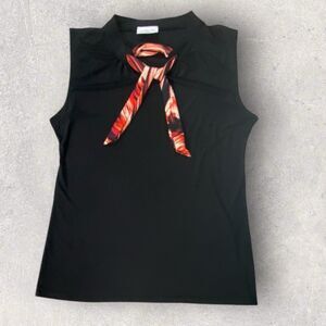 Thread Times 1X Black Sleeveless Top w/ Bold Tie-Neck Scarf - EUC No Flaws